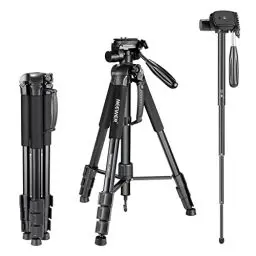 Produktbild: Neewer Tragbarer 177cm Aluminium Legierung Kamera Stativ Einbeinstativ mit 3-Wege-Drehgelenk Pan Head für DSLR-Kamera schwarz