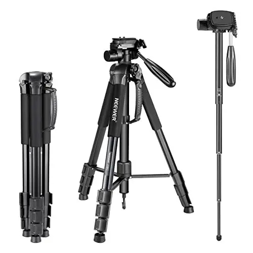 Produktbild: Neewer Tragbarer 177cm Aluminium Legierung Kamera Stativ Einbeinstativ mit 3-Wege-Drehgelenk Pan Head für DSLR-Kamera schwarz