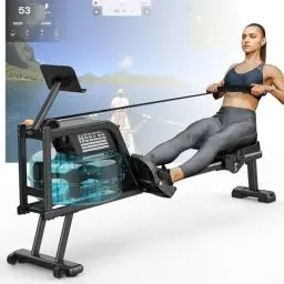 Produktbild: Neezee Rudergerät für zuhause, Rudergerät Wasser mit Professioneller Bluetooth-Monitor und Tablet-Halterung, Rudergerät mit Doppelwiderstand Max 150kg Belastbar, (Professionen Monitor)