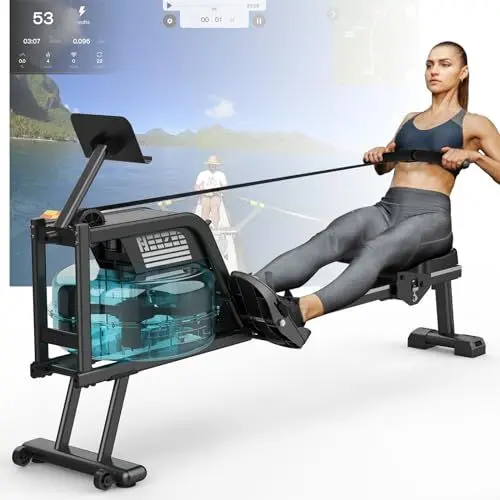 Produktbild: Neezee Rudergerät für zuhause, Rudergerät Wasser mit Professioneller Bluetooth-Monitor und Tablet-Halterung, Rudergerät mit Doppelwiderstand Max 150kg Belastbar, (Professionen Monitor)