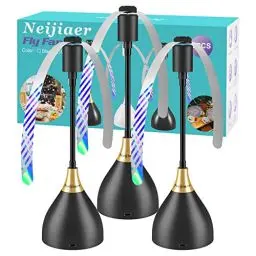 Produktbild: Neijiaer 3er Fliegenwedler, USB C Fliegenabwehr mit Schalter | Automatischer & biegbarer Fliegenvertreiber mit Haken | Soft-Stop | Fliegen, Mücken und Wespen dauerhaft vertreiben - Schwarz