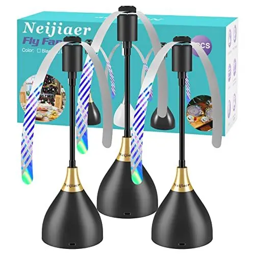 Produktbild: Neijiaer 3er Fliegenwedler, USB C Fliegenabwehr mit Schalter | Automatischer & biegbarer Fliegenvertreiber mit Haken | Soft-Stop | Fliegen, Mücken und Wespen dauerhaft vertreiben - Schwarz