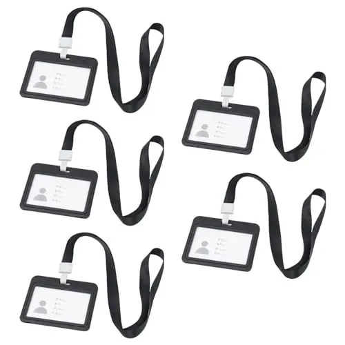 Produktbild: Neikafan 5 Stück Ausweishülle mit Band Horizontale Ausweishalter ID Kartenhalter Ausweishüllen Dienstausweis Hülle mit Kette für ID Karten,Work ID,Studentenausweis(Schwarz)