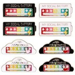 Produktbild: Neikafan Mood Pin Social Battery 8 Stück Stimmung Brosche Lustige Anstecker Mood Tracker Pin Mmod Social Battery My Anstecker Brosche für Soziale Interaktionen, Schmuck, Dekoration