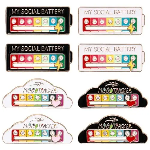 Produktbild: Neikafan Mood Pin Social Battery 8 Stück Stimmung Brosche Lustige Anstecker Mood Tracker Pin Mmod Social Battery My Anstecker Brosche für Soziale Interaktionen, Schmuck, Dekoration