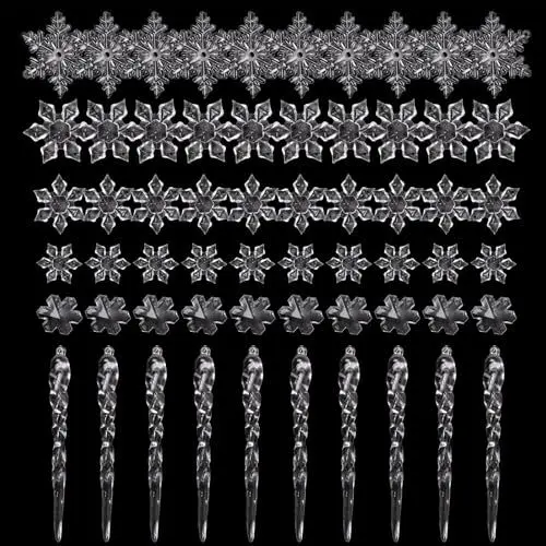 Produktbild: Neikafan Weihnachts Acryl Eiszapfen und Schneeflocken 60 Stück Kristall Anhänger Eiszapfen Weihnachtsbaumschmuck Schneeflocken Hängende Ornamente für Weihnachten Party Hochzeit Dekoration