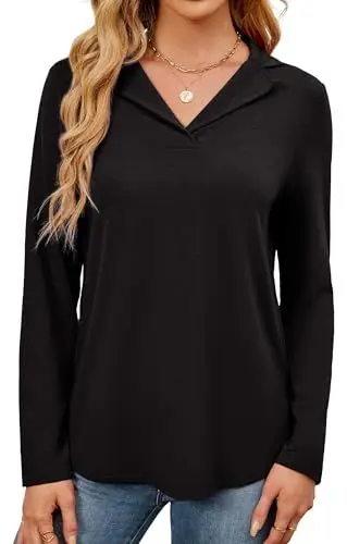 Produktbild: Neineiwu Damen Elegantes Longshirt V-Ausschnitt Poloshirt Lässige Oberteile Damen