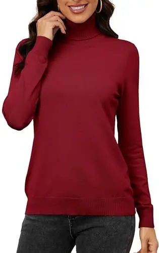 Produktbild: Neineiwu Damen Rollkragenpullover Strickpullover Stretch Stehkragen Pullover Basic Rolli Langarmshirt,weinrot,L