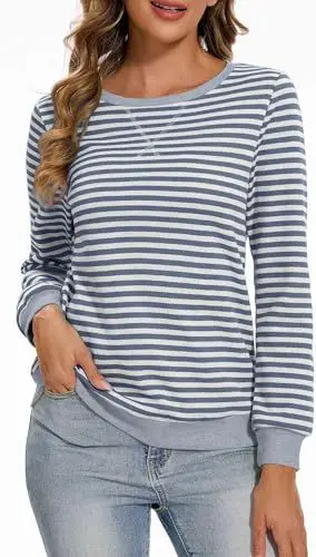 Produktbild: Neineiwu Oversize Pullover Damen Streifen Langarm Herbst Rundhals Sweatshirt Y2K Oberteile