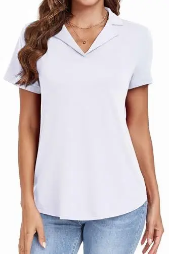 Produktbild: Neineiwu Poloshirt Damen Kurzarm V-Ausschnitt Sommer Oberteile Business Shirt,White,L