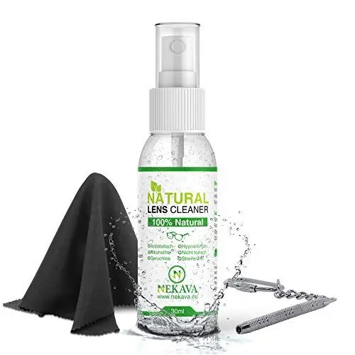 Produktbild: NEKAVA Premium Brillenspray | Natürlicher Brillenreiniger ohne Alkohol. Brille putzen geht einfach und schnell mit dem Brillenputztuch und den 3in1 Schlüsselanhänger mit Mini Schraubendreher.