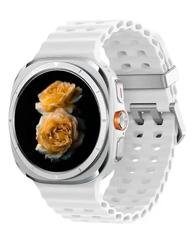 Produktbild: Nekiyo Tech Atmungsaktives weiches Silikon-Sportarmband Compatible with Samsung Galaxy Watch Ultra 47mm (2025/2024), Spaltfreies wasserdichtes Band für Männer und Frauen Weißfestes Ersatzband, Weiß