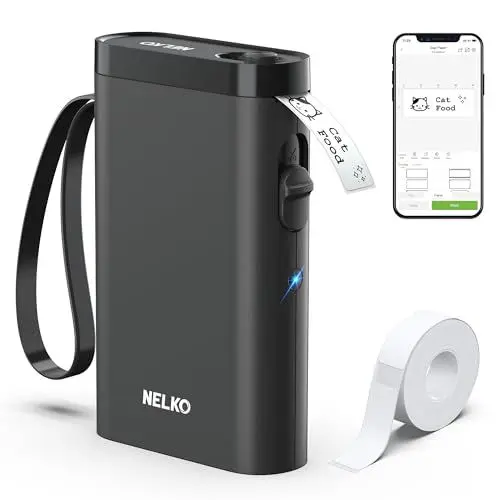 Produktbild: Nelko Etikettendrucker, Bluetooth P21 Selbstklebendes Etikettiergerät Tragbarer Beschriftungsgerät selbstklebend Labeldrucker, Kabelloser, Mini Label Printer mit iOS Android,Für Zuhause, Schwarz