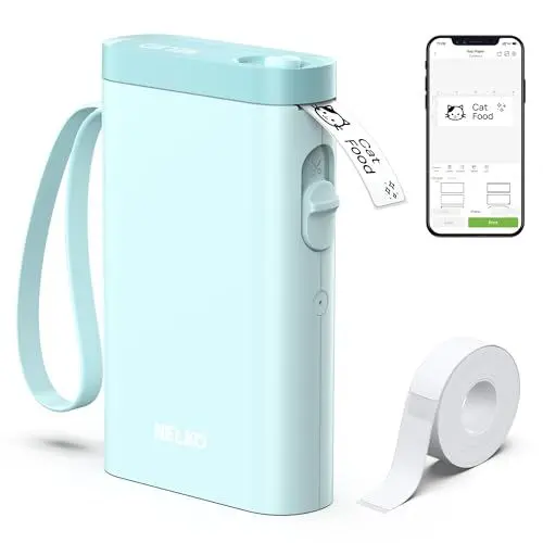Produktbild: Nelko Etikettendrucker, Bluetooth P21 Selbstklebendes Etikettiergerät Tragbarer beschriftungsgerät selbstklebend Labeldrucker, Kabelloser, Mini Label Printer mit iOS Android,Für Zuhause, Blau