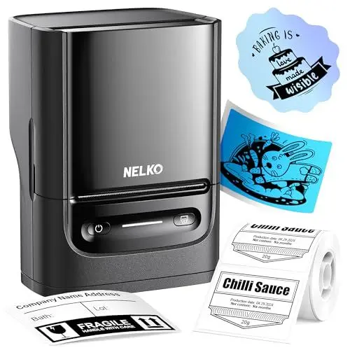 Produktbild: Nelko Etikettiermaschine mit Klebeband, PM220 Bluethooth Etikettendrucker, tragbarer Thermodrucker für kleine Unternehmen, Adresse, Logo, Kleidung, Mailing, Aufkleberdrucker für Telefone & PC, Schwarz