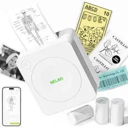 Produktbild: Nelko Mini Drucker PM230 Aufkleber Drucker Fotodrucker mit 3 Rollen Etiketten für Smartphone Thermodrucker Bluetooth Etikettendrucker für DIY Erstellung, Studiennotizen, Bilder (Weiß)