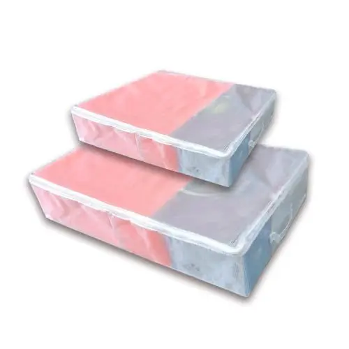 Produktbild: NELLHOMY 2 Stück Faltbare Unterbett-Aufbewahrungstaschen, großes Fassungsvermögen PVC Transparent Unterbett Aufbewahrungsbox Mit Sichtfenster mit 3 verstärkten Griffen,auf Dem Schrank(XL+S)