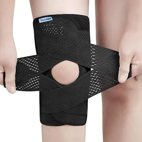 Produktbild: NELLHOMY Professionelle Kniebandage, Schmerzlinderung und Wiederherstellung von Verletzungen, Übergröße, verstellbar, rutschfeste Kniestütze, geeignet für Männer und Frauen (schwarz,S)