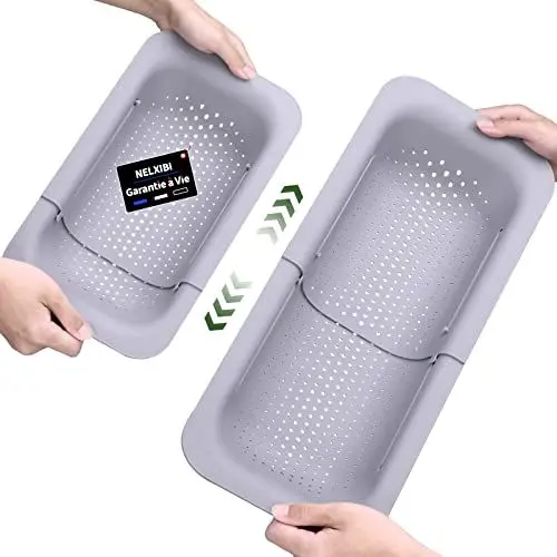 Produktbild: NELXIBI Sieb für SpüLbecken, Spülbecken Sieb, Siebkorb SpüLe, Abtropfsieb SpüLbecken, SpüLbecken Organizer, Sieb SpüLbecken zum Waschen von Obst, GemüSe, Abtropfen von Nudeln(Grau)