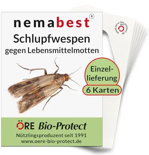 Produktbild: nemabest® Schlupfwespen gegen Lebensmittelmotten - 6 Karten à 1 Lieferung zur effektiven Bekämpfung - biologische Alternative zur Mottenfalle oder Pheromonfalle