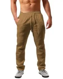 Produktbild: NEMXCE Leinenhose Herren Lang Leichte Sommerhose Herren Loose Fit Freizeithose mit Taschen Kordelzug für Urlaub Strand Yoga Alltag