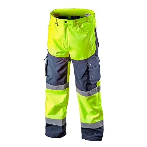 Produktbild: NEO TOOLS Herren Warnschutz-Arbeitshose, wasserfest (Wassersäule 8000 mm), atmungsaktiv (3000 m² MVP), Softshell aus 100% Polyester mit Fleece-Innenfutter, Orange/Gelb, S-3XL - Gelb M