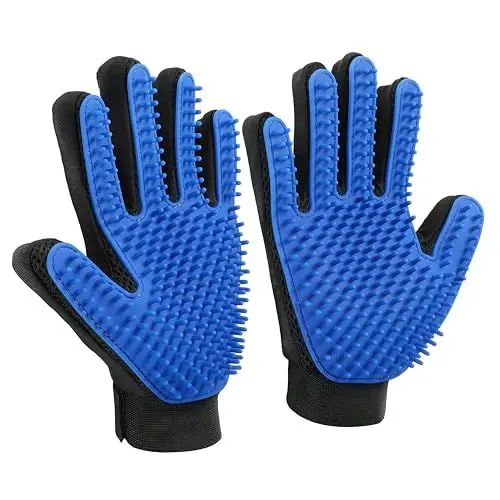 Produktbild: Neo10Ten Fellpflege-Handschuh, Haustier-Bürsten-Handschuh, Haarentfernung, schmutzfreie Fellpflege mit 260 Spitzen, Hunde, Katzen, Kaninchen und Pferde mit langen/kurzen/lockigen Haaren (1 Paar, blau)