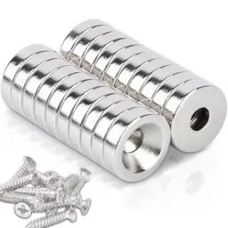 Produktbild: Neodym Magnete Extra Stark 12x3 mm Blende 4mm, 20 Stück Topfmagnet mit Schrauben, Neodym Magnete Mit Loch Klein Starke Magnet Flach für Küchen Kühlschrank, Lager, Büros