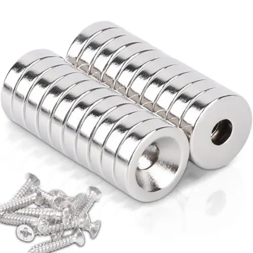 Produktbild: Neodym Magnete Extra Stark 12x3 mm Blende 4mm, 20 Stück Topfmagnet mit Schrauben, Neodym Magnete Mit Loch Klein Starke Magnet Flach für Küchen Kühlschrank, Lager, Büros
