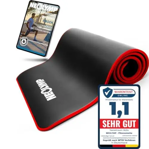 Produktbild: NEOLYMP extra Dicke und rutschfeste Fitnessmatte mit Fitness E-Book und Tragegurt - Pilatesmatte, Yoga Matte, Sportmatte, Gymnastikmatte, Trainingsmatte