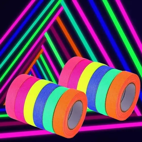 Produktbild: Neon Klebeband - UV Schwarzlicht Fluoreszierendes Klebeband - Fluoreszierendes Gaffer Tape Neon- für Leuchtstäbe Partydeko Handwerk（5m x15mm) (12)