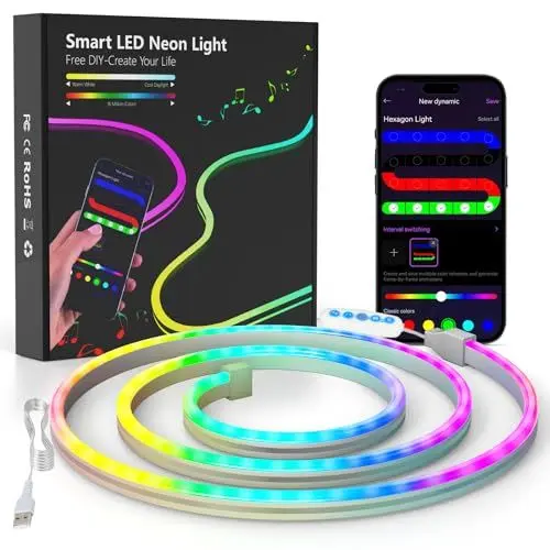 Produktbild: Neon LED Strip 1m - RGB Neon LED Streifen mit App-Steuerung DIY-Lichteffekte Musik Sync Neon Lichtband für Wohnzimmer, Schlafzimmer, Wand Deko