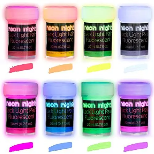 Produktbild: neon nights Fluoreszierende Schwarzlicht Farben für Kunst und Wohnraum | Leuchtfarben mit Glow-Effekt unter UV-Licht | 8 x 20ml Neon-Farben