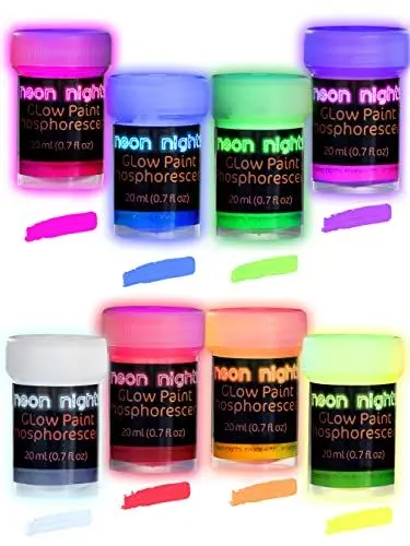 Produktbild: neon nights Nachleuchtende Neon Farben | Phosphoreszierende Farbe für Glow Effekt im Dunkeln | 8 x 20ml Leuchtfarben Paint Set