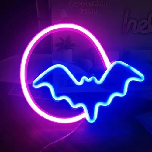 Produktbild: Neon-Schilder Halloween Mond und Fledermaus LED-Neonlichter USB und Batterie Betriebene Wand Dekoration Neonlicht-Zeichen für Wand Dekoration Zimmer Bar Weihnachts Party Kinder (Rosa)