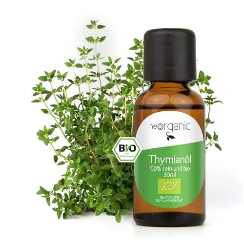 Produktbild: NeoOrganic® BIO Thymianöl (Thymus Vulgaris) 100% naturreines ätherisches Öl des echten Thymians aus Spanien - Zertifiziertes Lebensmittel zum Einnehmen - Ätherische Öle Thymian, Tyhme Oil - 30ml