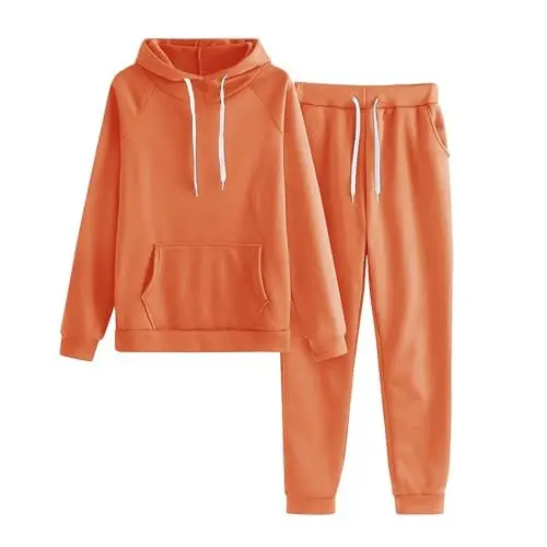 Produktbild: Neopren Hoodie Einfarbiger Damen-Volltonanzug mit Mütze und Sportanzug für Damen Fall Outfit (Orange, M)