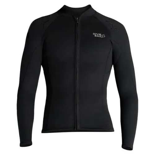 Produktbild: Neoprenanzug Jacke für Herren 1.5mm Neoprenanzug Oberteile Warmhalten Langarm Frontreißverschluss Neoprenoberteil für Tauchen Surfen Schnorcheln Schwimmen Wassersport L Größe