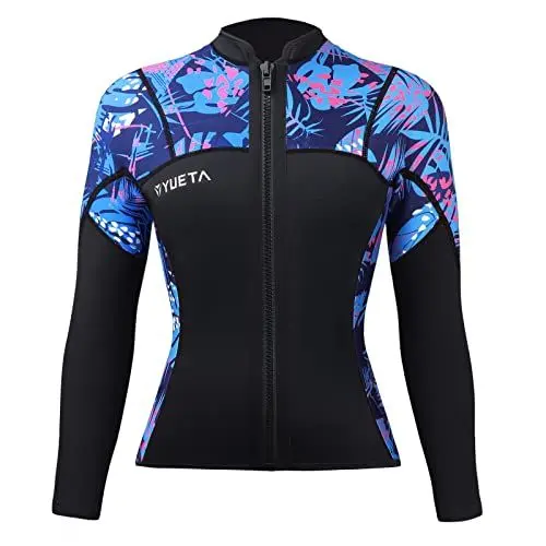 Produktbild: Neoprenanzug-Oberteil für Damen, 2 mm Neopren-Neoprenanzüge, Jacke, hält warm, Reißverschluss vorne, lange Ärmel, Tauchanzug für Tauchen, Surfen, Schnorcheln, Schwimmen