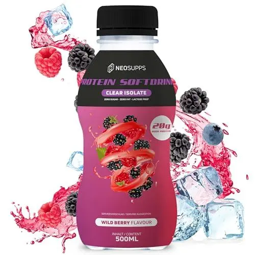 Produktbild: Neosupps Protein Softdrink - Wild Berry | 1x 500ml | 20g Protein | Laktosefrei | Ohne Fett & Zucker | Klare Konsistenz | Erfrischungsgetränk