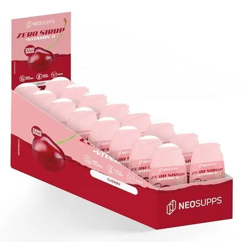 Produktbild: Neosupps Zero Sirup - Cherry Geschmack - 65 ml natürlicher Getränkesirup mit Vitamin C, 1x Flasche ergibt 8 L Fertiggetränk, 16er Box Fertiggetränk
