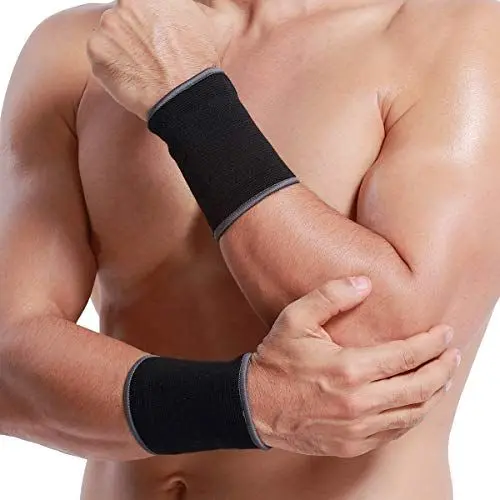 Produktbild: NEOtech Care Handgelenkbandage - elastisches und atmungsaktives Strickgewebe für Tennis, Fitnessstudio, Sport (Schwarz, 1 Paar, Größe XL)