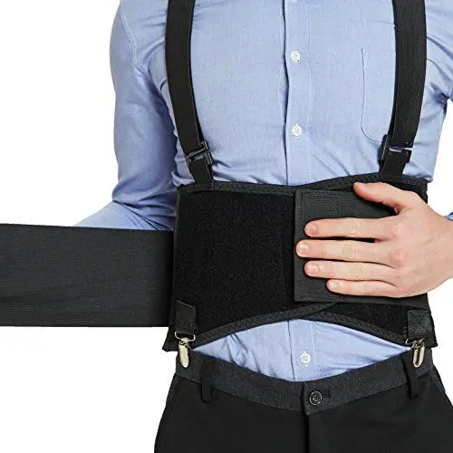 Produktbild: NEOtech Care Rückenstützgürtel mit abnehmbaren Trägern und Hosenclips - verstellbar, leicht, atmungsaktiv - Schultergurte - Arbeit (Schwarz, XL)