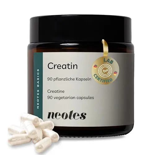 Produktbild: neotes Creatin – 90 hochdosierte Kapseln mit je 2100 mg Kreatin – Premium Nahrungsergänzungsmittel ohne Zusätze – Laborgeprüft in Deutschland