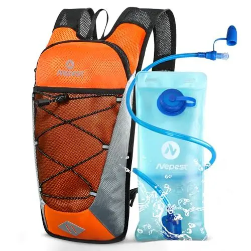 Produktbild: Nepest 6L Fahrradrucksack – MTB & Outdoor-Begleiter mit 2L Trinkblase | Verstellbarer Brust- & Taillengurt mit Sicherheitspfeife | Für Radfahren, Laufen & Skifahren, Orange
