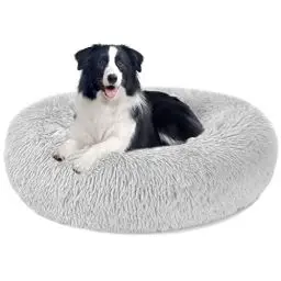 Produktbild: Nepfaivy Hundebett Katzenbett Flauschig Rund aus Plüsch - Donut Kuscheliges Hundekissen Hundekorb Waschbar S/M/L/XL/XXL/XXXL für Kleine, Mittelgroße & Große Hunde und Katzen (3XL-100cm, Hellgrau)