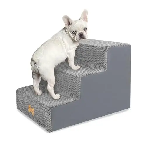 Produktbild: Nepfaivy Hundetreppe für Kleine Hunde 3-Stufig, Hundetreppe Hunderampe für Bett und Sofa aus Hochdichtem Schwamm, Haustiertreppe mit Abnehmbarem, Waschbarem Bezug und Rutschfestem Boden, 45x40x34cm