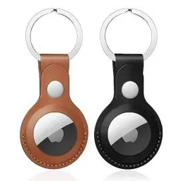 Produktbild: Nepfaivy Schlüsselanhänger Hülle für Airtag aus PU-Leder - 2er Pack Anhänger Kompatibel mit Apple Airtags, Tragbares Leder Case Zubehör für Air Tag Tracker(Schwarz + Braun)