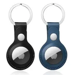 Produktbild: Nepfaivy Schlüsselanhänger Hülle für Airtag aus PU-Leder - 2er Pack Anhänger Kompatibel mit Apple Airtags, Tragbares Leder Case Zubehör für Air Tag Tracker(Schwarz + Blau)