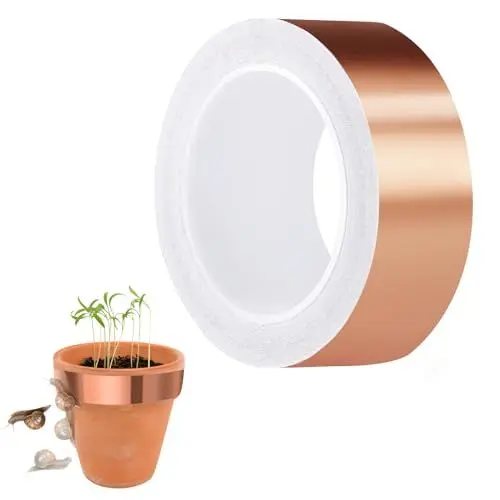 Produktbild: Nepfaivy Schneckenschutz Kupferband gegen Schnecken Selbstklebend- 30mm × 25m Schneckenabwehr Kupferband Hochbeet Gärten Balkone für Pflanzenschutz, Kupferfolieband EMI Abschirmband